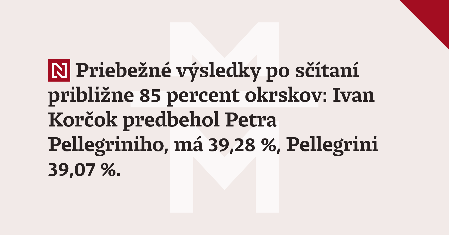 Priebežné výsledky po sčítaní približne 85 percent okrskov