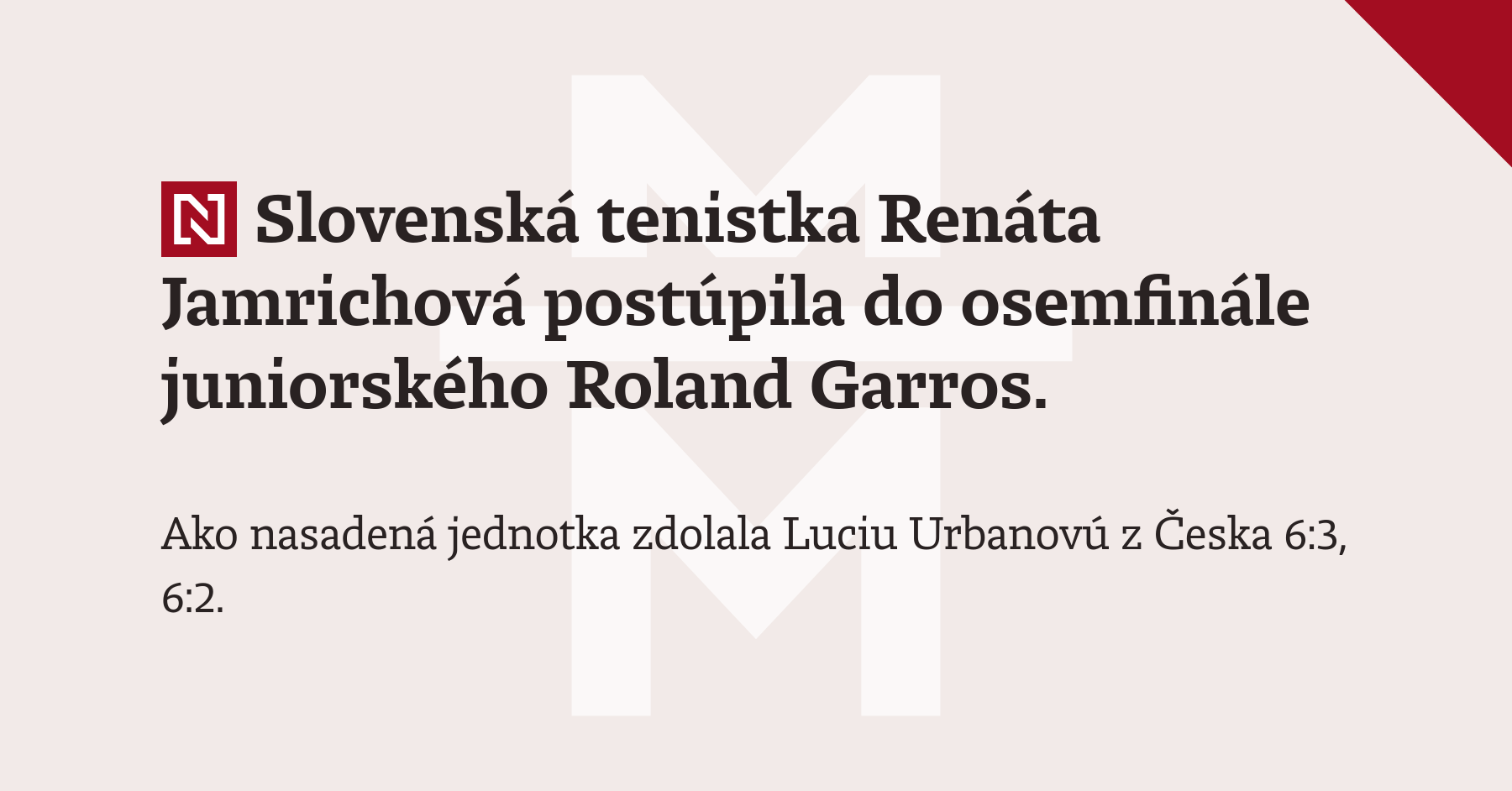 Slovenská tenistka Renáta Jamrichová postúpila do osemfinále juniorského Roland Garros