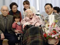 Japonka Misao Okawa pri oslave svojich 117. narodenín. Foto – TASR/AP
