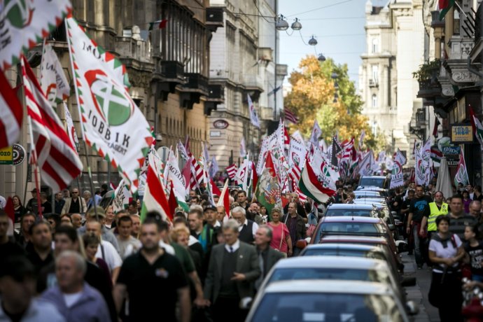 Demonštrácia Jobbiku v Budapešti v roku 2013. Foto - TASR