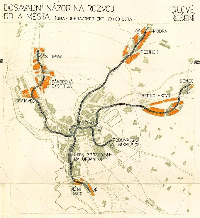 Podľa prvých výkresov zo sedemdesiatych rokov malo bratislavské metro merať 107 kilometrov. Projektanti si predstavovali, že tri linky, ktoré s centrom spoja nielen Petržalku, ale napríklad aj zamýšľané sídlisko v Stupave. Foto - Archív Petra Martinka