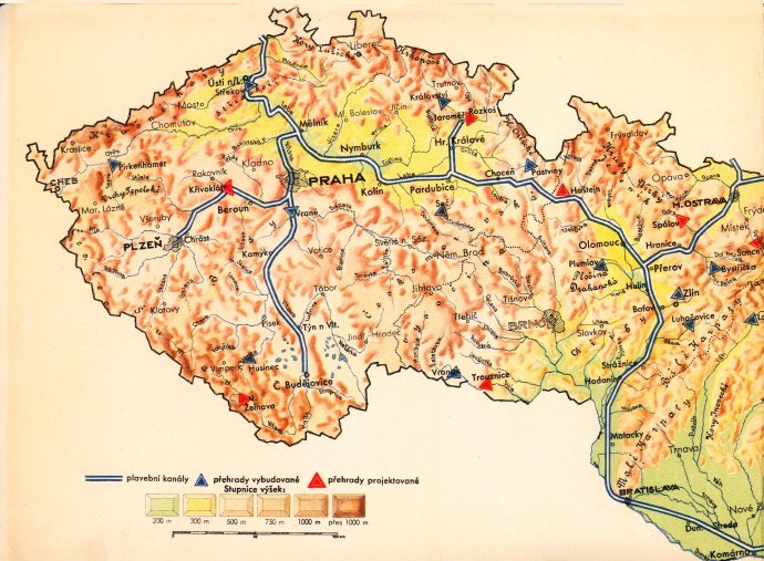 Kanál Dunaj - Odra - Labe, ako ho v roku 1937 načrtol Jan Antonín Baťa. Vtedy však premýšľal o štáte pre "40 miliónov ľudí". Foto - www.d-o-l.cz