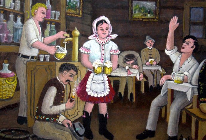 Obraz insitného umelca Martina Sirika ukazuje život slovenských Rusínov. Foto - TASR