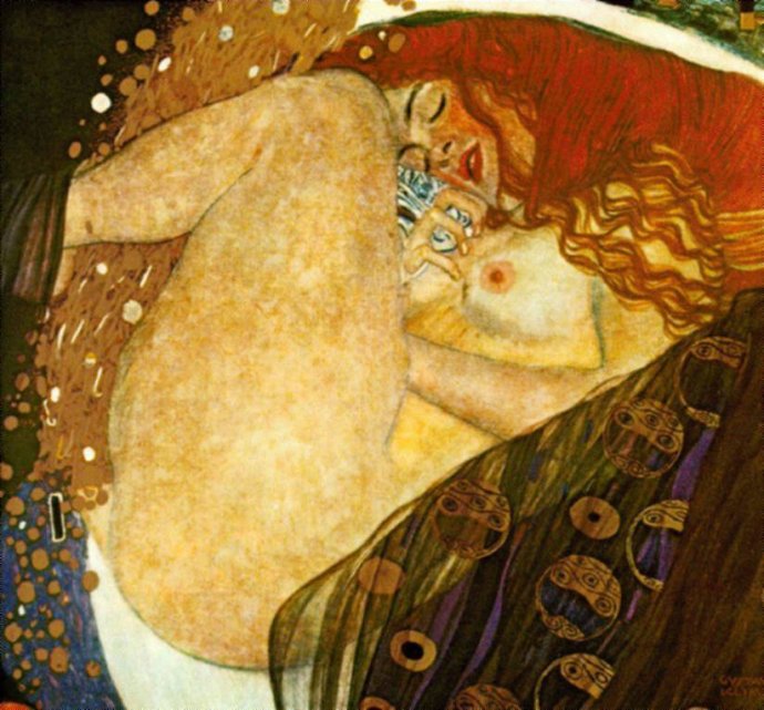 Gustav Klimt - Danae (1907). Zdroj - Wikimedia