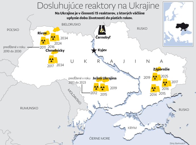 Kde majú Ukrajinci jadrové reaktory.