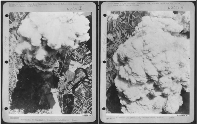 Američania si bombardovanie Bratislavy v roku 1944 fotografovali. Foto - archív USAAF/ Wellington Tribute Association