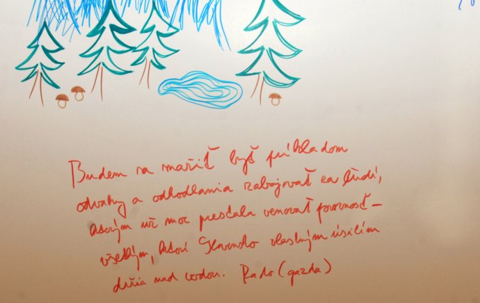 Prianie Radoslava Procházku, ktoré napísal na mapu Slovenska počas ustanovujúceho snemu strany Sieť v Žiline. FOTO - TASR