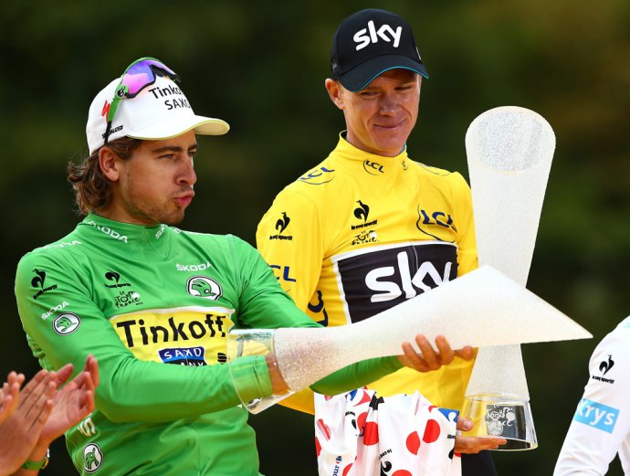 Peter Sagan v zelenom tričku pre najlepšieho špurtéra Tour de France 2015. Foto - AP