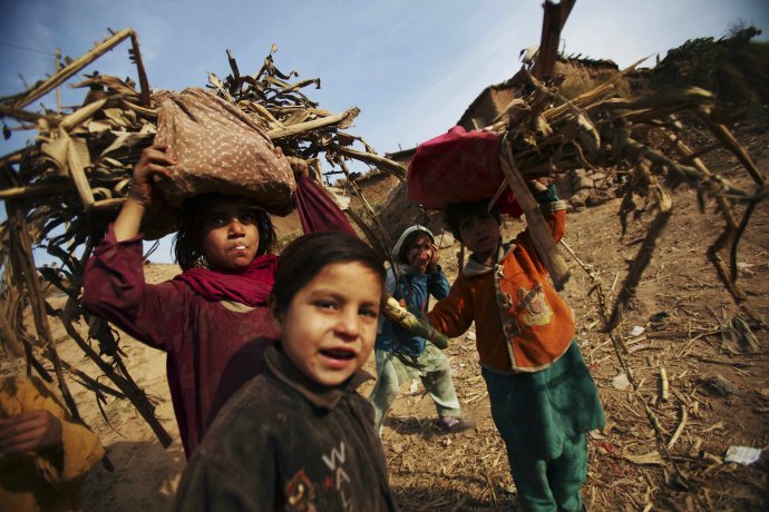 Afganskí utečenci pri zbieraní dreva v pakistanskom Rawalpindi 16. decembra 2009. Foto – TASR/AP