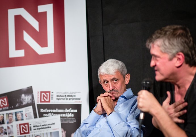 Mikuláš Dzurinda a Štefan Hríb počas debaty Denníka N. Foto N - Tomáš Benedikovič