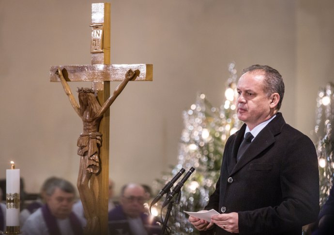 Prezident Andrej Kiska na rozlúčke s Antonom Srholcom. Foto N – Tomáš Benedikovič