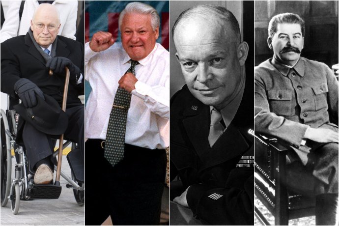 Bývalý americký viceprezident Dick Chaney, ruský prezident Boris Jeľcin, americký prezident Dwight Eisenhower a Stalin. Foto - TASR/AP a Wikipedia