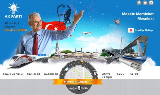 Binali Yildirim na vlastnej webovej stránke