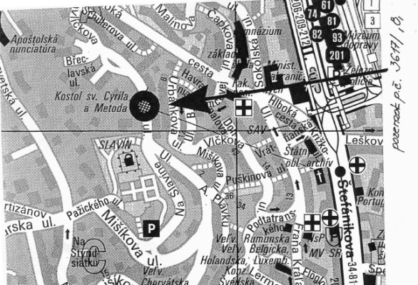 Mapa s miestom sporného pozemku medzi Bašternákom a Kňažkom. Zdroj: Bratislava