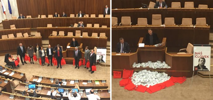 Poslanci OĽaNO kedysi vysypali v parlamente nepravé bankovky v hodnote 12 miliónov eur, čo je suma, ktorú vraj Bašternák zaplatil v hotovosti. Foto – N