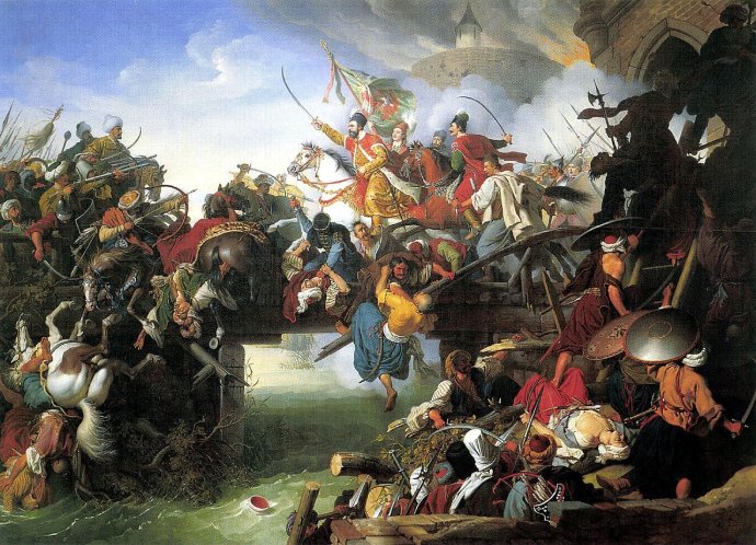 Zrínskeho posledný boj na maľbe od Johanna Petra Kraffta. Dnes v Maďarskej národnej galérii.