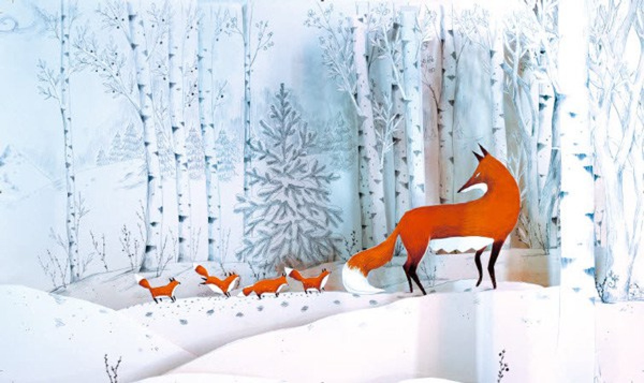 Иллюстрация лисы в зимнем лесу