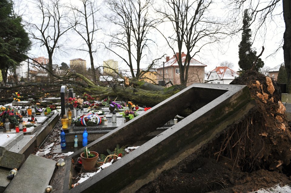 Poškodené náhrobky na martinskom cintoríne. Foto - tasr