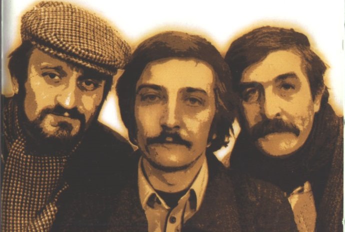 Milan Lasica, Jaro Filip a Július Satinský na obale albumu Bolo nás jedenásť.
