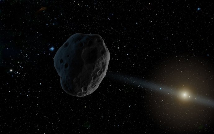 Takto by podľa umelca mohlol vyzerať objekt s názvom 2016 WF9, ktorý práve putuje smerom k Zemi. Foto - NASA/JPL-Caltech