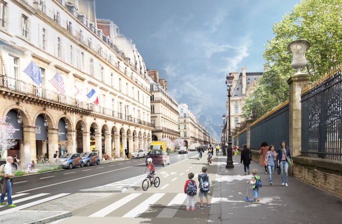 Vizuálizácia zmien na parížskej ulici Rue de Rivoli podľa návrhu starostky. Foto – paris.fr