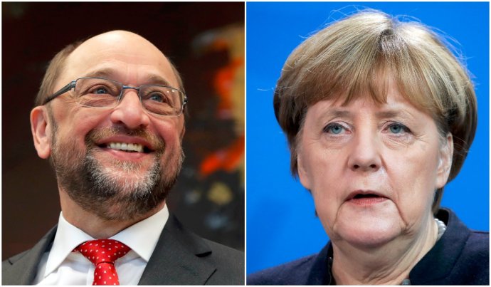 Martin Schulz a Angela Merkelová. Foto – TASR/AP