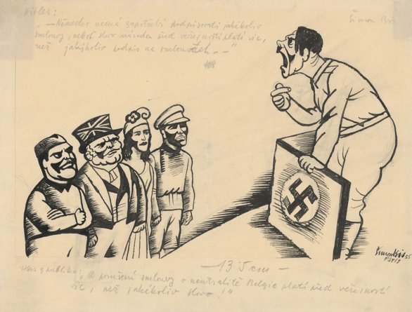 Štefan Bednár: Hitler reční pred Sovietskym zväzom, Franciou, Anglickom a Talianskom. Tuš na papieri, 1935. SNG