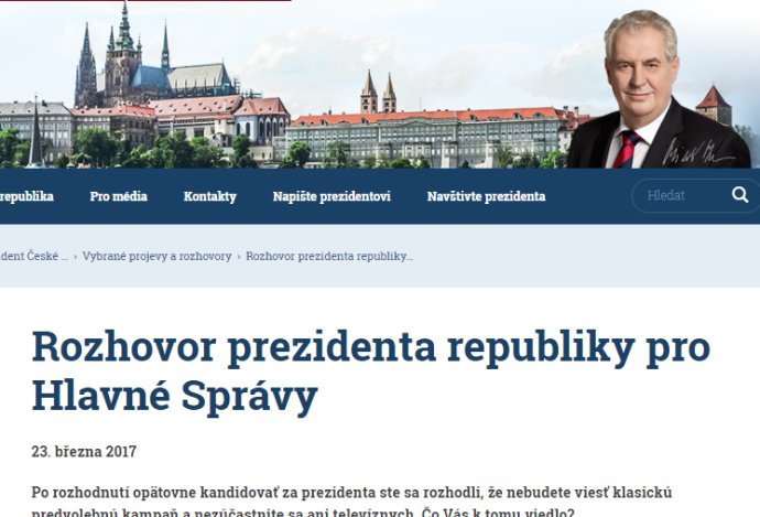 Rozhovor pre Hlavné správy promovala česká prezidentská kancelária aj na svojom webe.