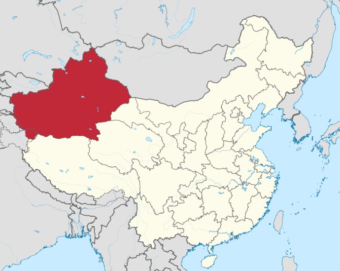 Provincia Sin-ťiang je na severozápade Číny. Mapa – Wikipédia