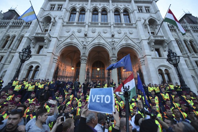 Demonštrácia na podporu Stredoeurópskej univerzity v Budapešti. Foto - AP