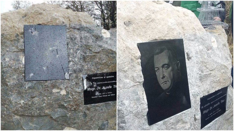 Naľavo poškodený pamätník, napravo pôvodný. Foto – Facebook