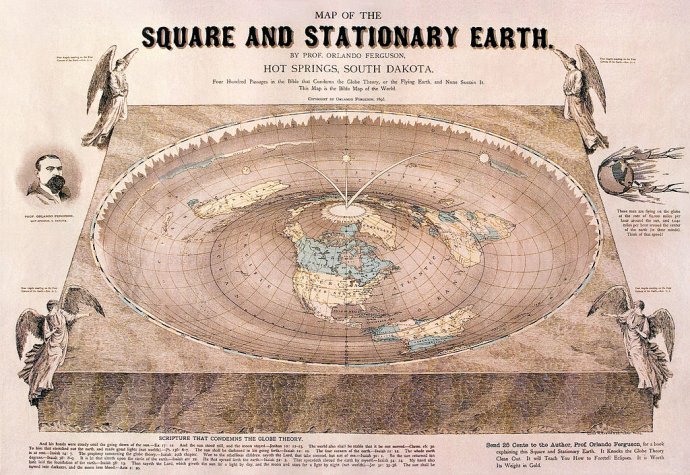 Mapa plochej Zeme od Orlanda Fergusona z roku 1893. Foto – Wikimedia/cc