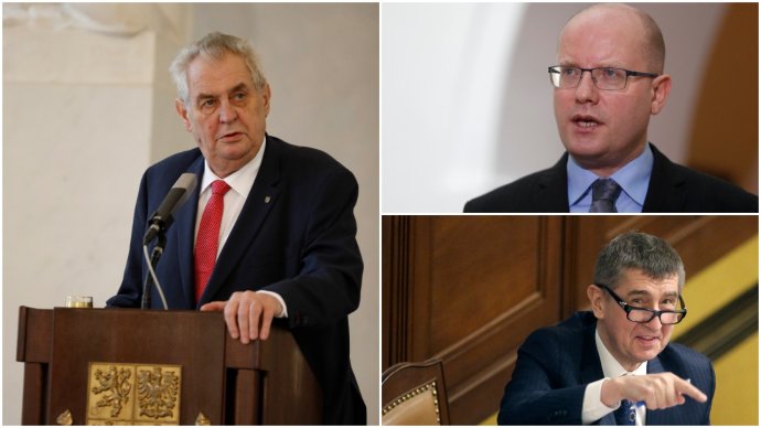 Hlavní politickí aktéri v Česku: Miloš Zeman, Bohuslav Sobotka a Andrej Babiš. Foto – TASR