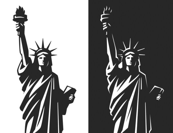 Statue of Liberty silhouette vector on black and white