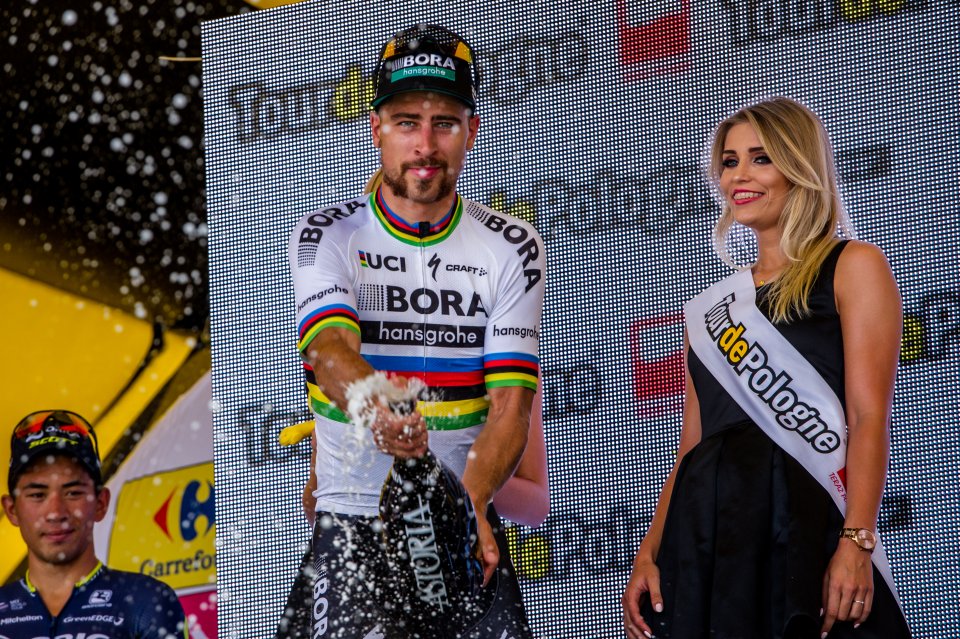 Peter Sagan oslavuje víťazstvo v prvej etape pretekov Okolo Poľska. Foto – tourdepologne.pl