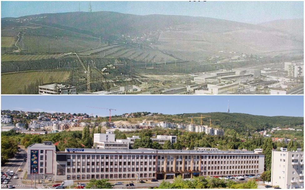 Svah Karpát v roku 1978 a dnes. Foto – Staré fotografie Bratislavy/Peter Kováč