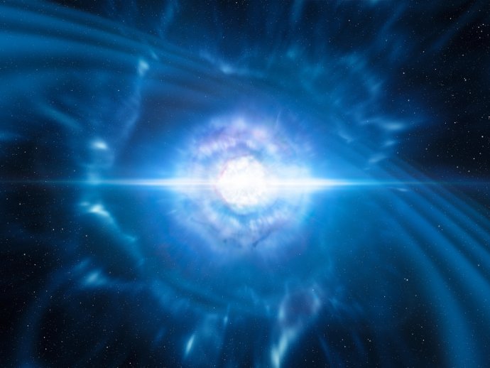 Umelcova predstava explózie kilonovy. Vedci pozorovali gravitačné vlny a elektromagnetické žiarenie pochádzajúce z tohto zdroja. Foto – ESO
