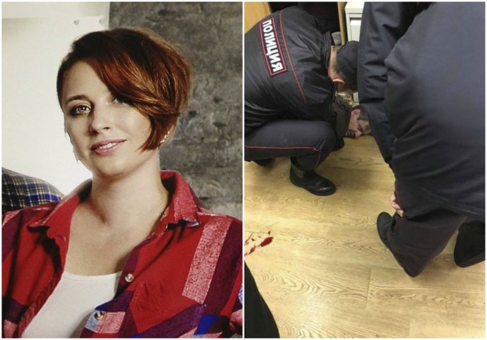 Ruská novinárka Tatiana Felgenhauerová a útočník, ktorý ju vážne zranil. FOTO – TASR/AP