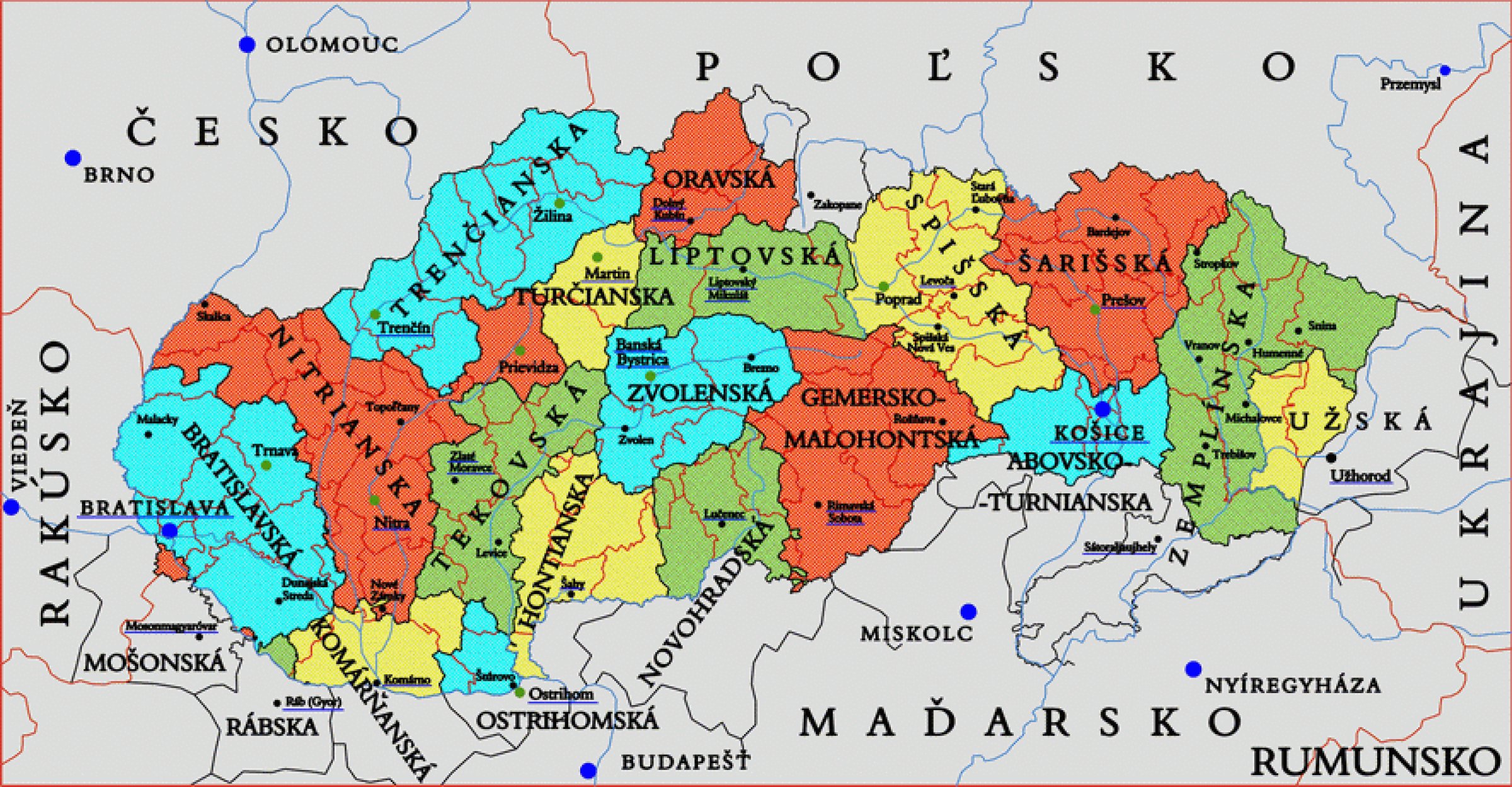 Чехословакия на русском. Словакия политическая карта. Географическая карта Словакии. Карта областей Словакии. Карта Словакии на русском языке.