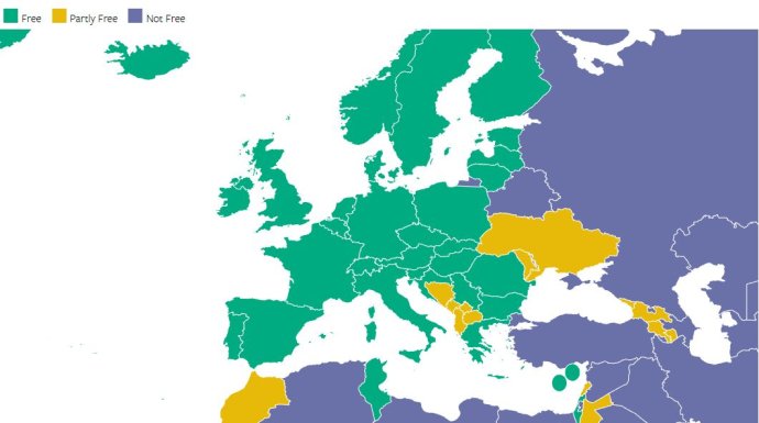 Hodnotenie slobody v Európe podľa Freedom House.
