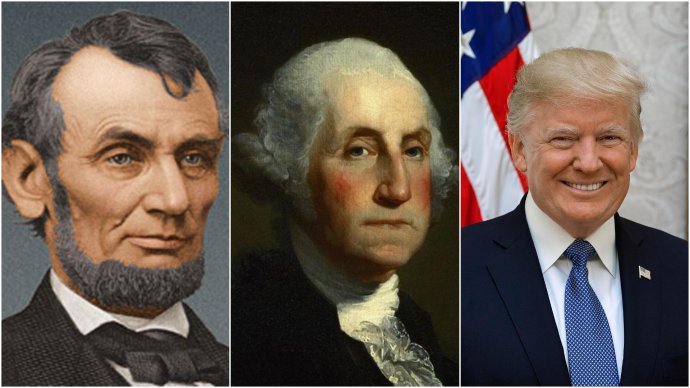 Lincoln (1. v prieskume), Washington (2.) a Trump (44.). Foto – Wikimedia/CC