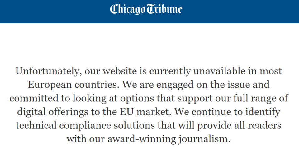 Oznam na webe Chicago Tribune.