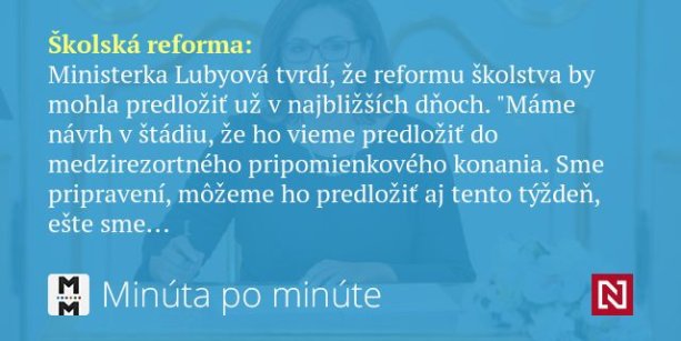 Ministerka Lubyová o predložení „reformy“ školstva do medzirezortného pripomienkového konania | agentúrna správa TASR z 8. apríla 2018