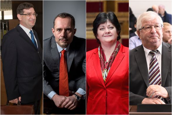 Kandidáti Ivan Rumana, Rado Procházka a Mária Patakyová, ktorí neprešli poradným výborom v Luxemburgu, a Ján Mazák, ktorého nezvolila Súdna rada. Foto – tasr a N