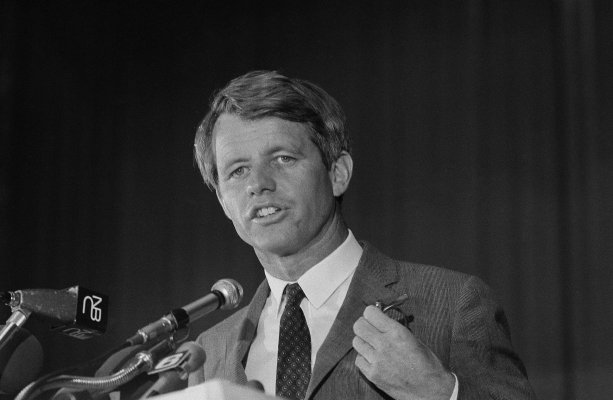 Sen. Robert F. Kennedy speaks to the delegates of the United Auto Workers at a convention hall in Atlantic City, N.J. on May 9, 1968. (AP Photo)
