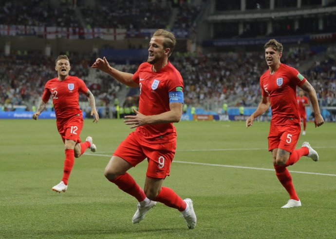 Harry Kane oslavuje gól proti Tunisku. Foto - AP