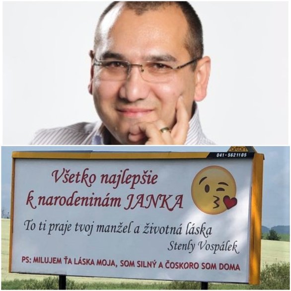 Stanislav Vospálek a jeho bilbord. Foto N - Monika Tódová