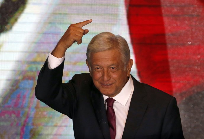 Mexický prezident Obrador počas svojho víťazného prejavu. Foto – TASR/AP