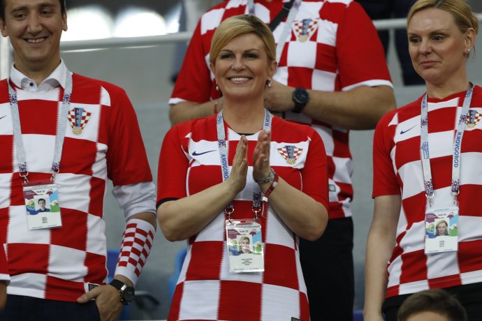Chorvátska prezidentka pred zápasom s Dánskom na MS v 2018 v Rusku. Foto - tasr/ap