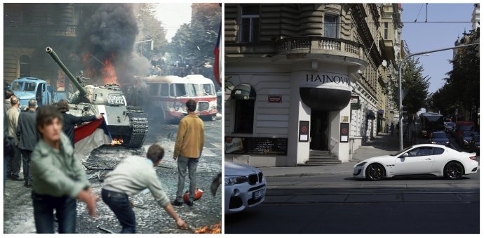 Praha v auguste 1968 a dnes. Foto – TASR/AP